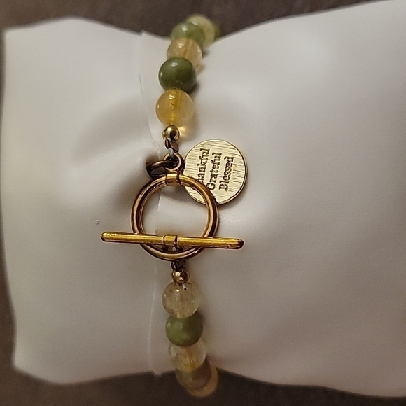 HANDMADE Citrine Jade Floral Czech Glass Beaded Toggle Bracelet - Picture 5 of 5